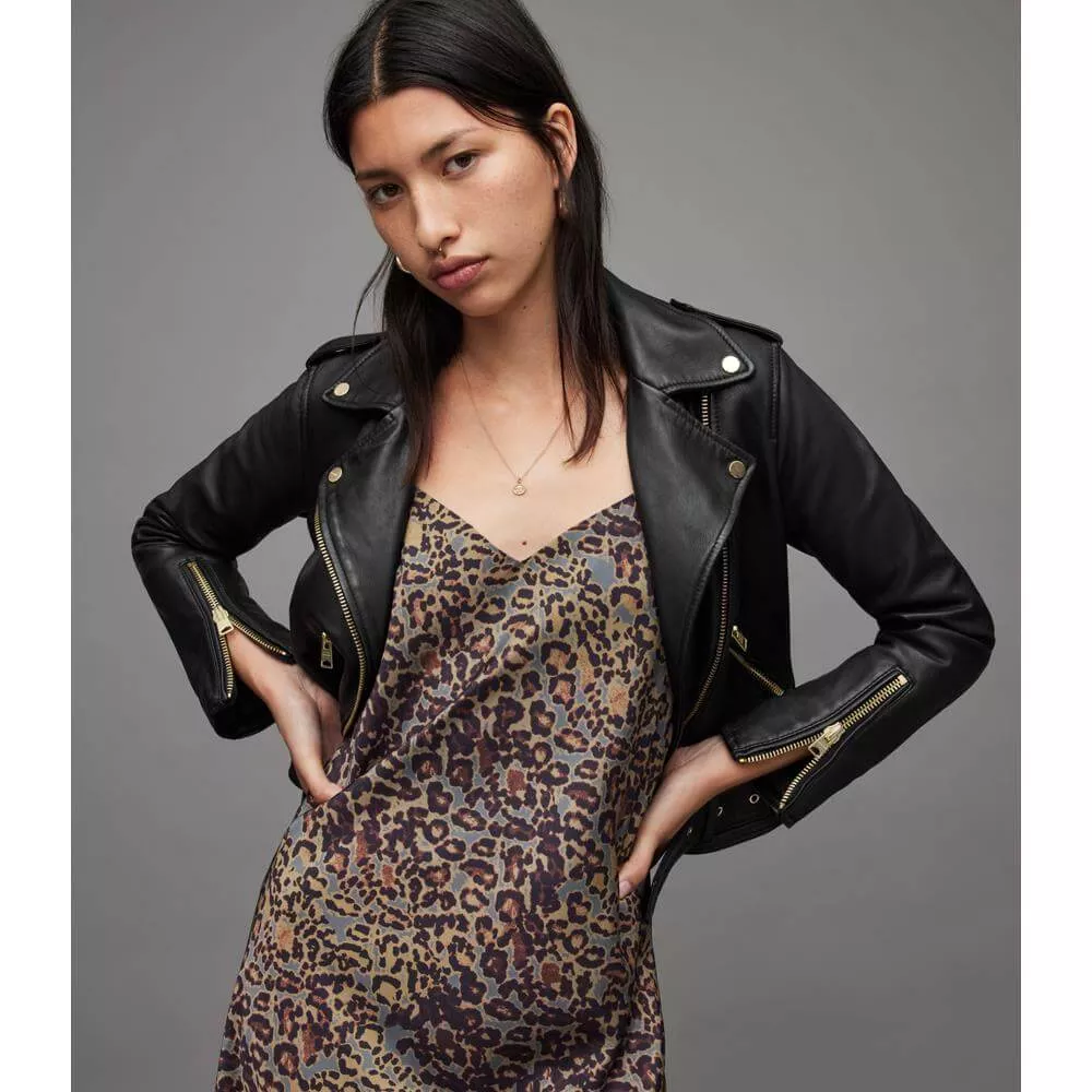 AllSaints Balfern Gold Leather Biker Jacket
